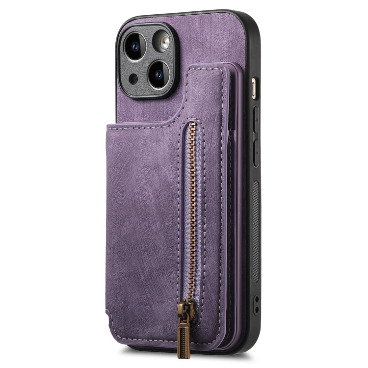 For iPhone 6 / 6s Retro Leather Zipper Wallet Back Phone Case(Purple) - free shipping - PMC TechLife - Order now!