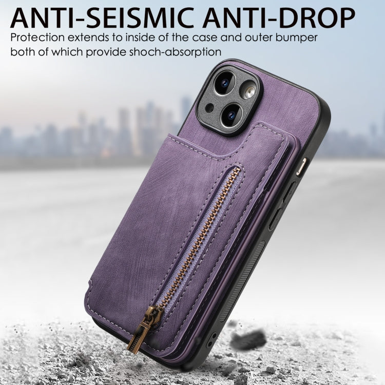 For iPhone 6 / 6s Retro Leather Zipper Wallet Back Phone Case(Purple) - free shipping - PMC TechLife - Order now!