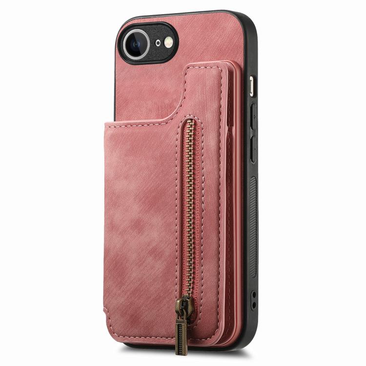 For iPhone 16e Retro Leather Zipper Wallet Back Phone Case(Pink) - iPhone 16e Cases by PMC TechLife | Online Shopping South Africa | PMC TechLife | Buy Now Pay Later Mobicred