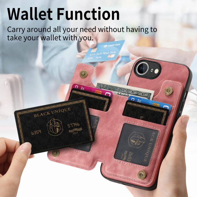 For iPhone 16e Retro Leather Zipper Wallet Back Phone Case(Pink) - iPhone 16e Cases by PMC TechLife | Online Shopping South Africa | PMC TechLife | Buy Now Pay Later Mobicred