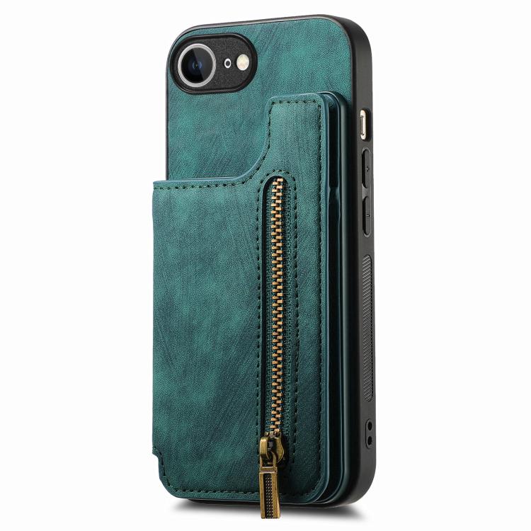 For iPhone 16e Retro Leather Zipper Wallet Back Phone Case(Green) - iPhone 16e Cases by PMC TechLife | Online Shopping South Africa | PMC TechLife | Buy Now Pay Later Mobicred