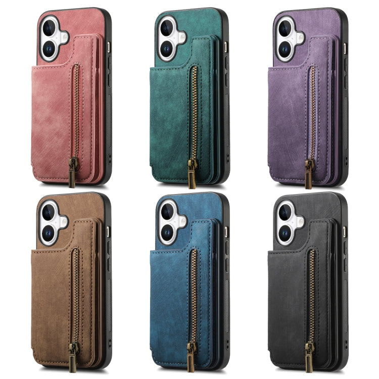 For iPhone 16e Retro Leather Zipper Wallet Back Phone Case(Purple) - iPhone 16e Cases by PMC TechLife | Online Shopping South Africa | PMC TechLife | Buy Now Pay Later Mobicred