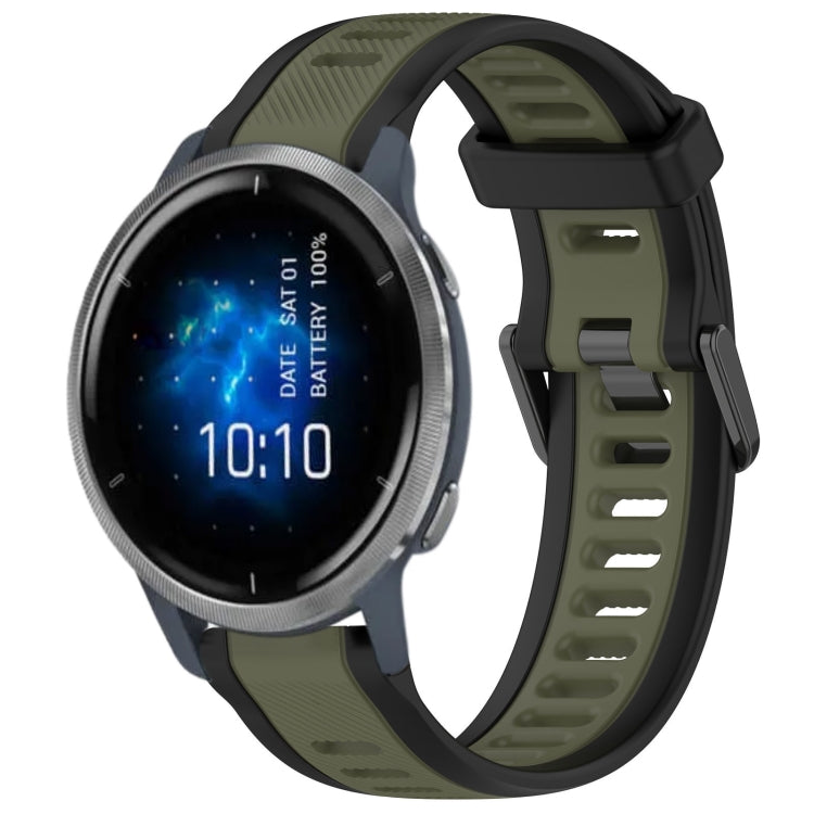 For Garmin Venu 2 22mm Two Color Textured Silicone Watch Band(Green+Black) - Watch Bands by PMC TechLife | Online Shopping South Africa | PMC TechLife