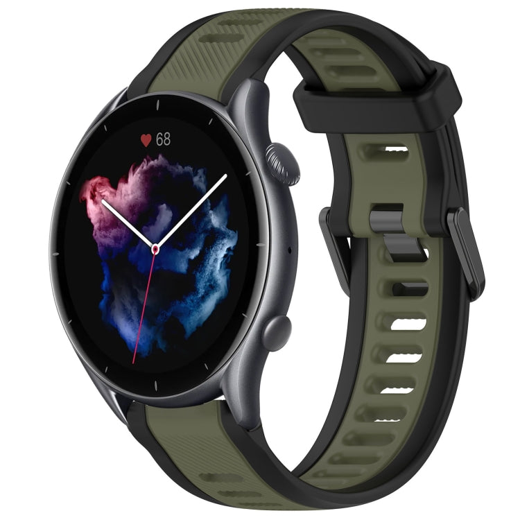For Amazfit GTR 3 Pro 22mm Two-Color Textured Silicone Watch Band(Green+Black) - Watch Bands by PMC TechLife | Online Shopping South Africa | PMC TechLife