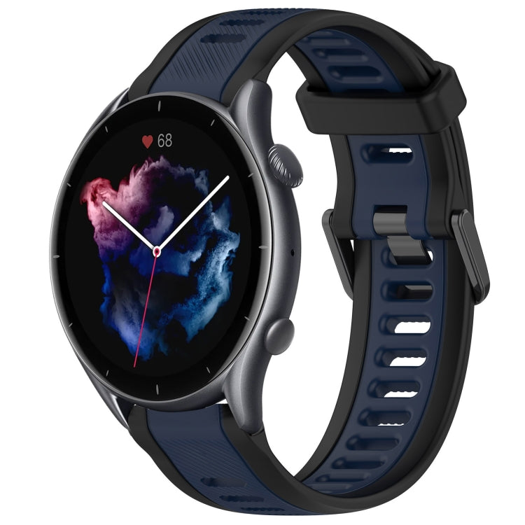 For Amazfit 3 22mm Two-Color Textured Silicone Watch Band(Midnight Blue+Black) - Watch Bands by PMC TechLife | Online Shopping South Africa | PMC TechLife