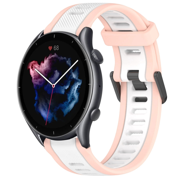 For Amazfit 3 22mm Two-Color Textured Silicone Watch Band(White+Pink) - Watch Bands by PMC TechLife | Online Shopping South Africa | PMC TechLife