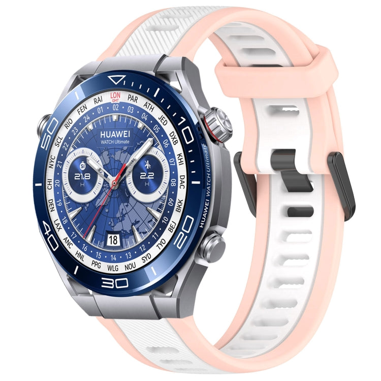 For Huawei Watch Ultimate 22mm Two Color Textured Silicone Watch Band(White+Pink) - Watch Bands by PMC TechLife | Online Shopping South Africa | PMC TechLife