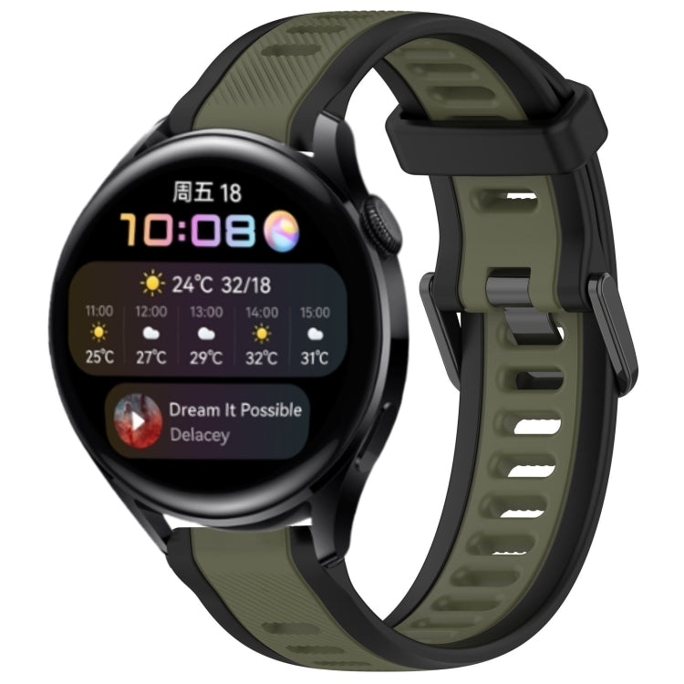 For Huawei Watch 3 22mm Two Color Textured Silicone Watch Band(Green+Black) - Watch Bands by PMC TechLife | Online Shopping South Africa | PMC TechLife