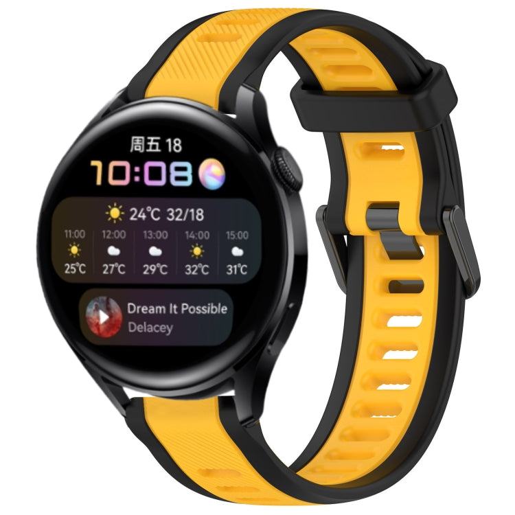 For Huawei Watch 3 22mm Two Color Textured Silicone Watch Band(Yellow+Black) - Watch Bands by PMC TechLife | Online Shopping South Africa | PMC TechLife