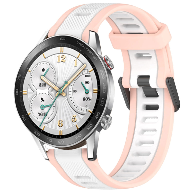 For Honor Watch GS 3i 22mm Two Color Textured Silicone Watch Band(White+Pink) - free shipping - PMC TechLife - Order now!