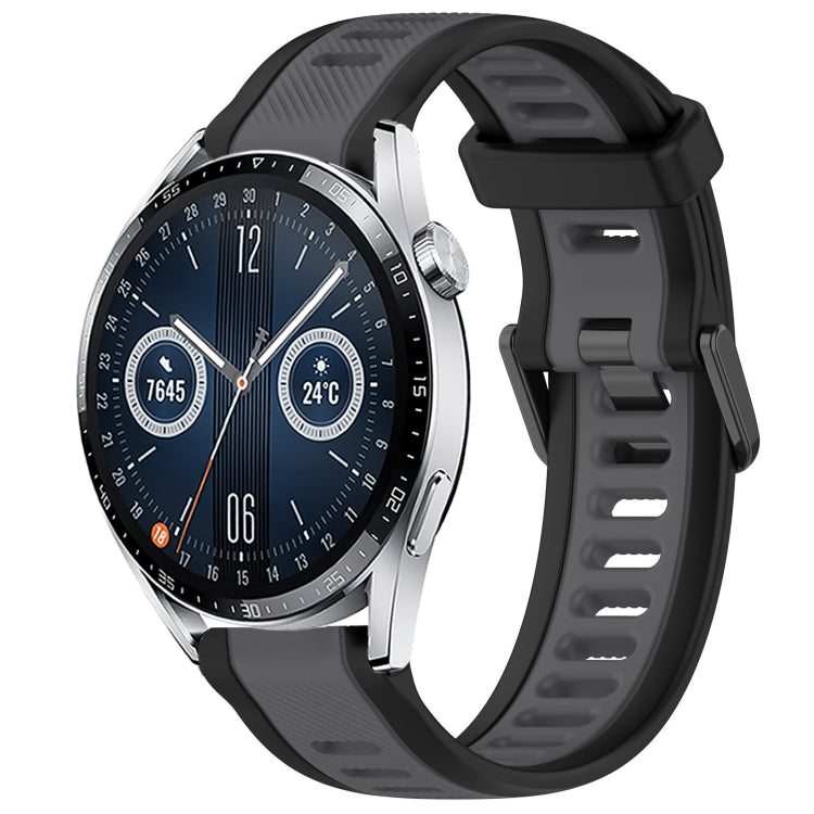 For Huawei Watch GT3 42mm 20mm Two Color Textured Silicone Watch Band(Grey+Black) - Watch Bands by PMC TechLife | Online Shopping South Africa | PMC TechLife