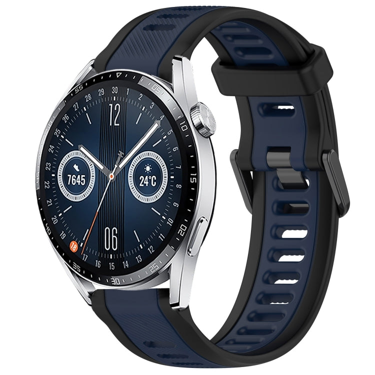 For Huawei Watch GT3 42mm 20mm Two Color Textured Silicone Watch Band(Midnight Blue+Black) - Watch Bands by PMC TechLife | Online Shopping South Africa | PMC TechLife