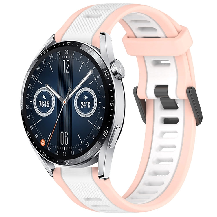 For Huawei Watch GT3 42mm 20mm Two Color Textured Silicone Watch Band(White+Pink) - Watch Bands by PMC TechLife | Online Shopping South Africa | PMC TechLife