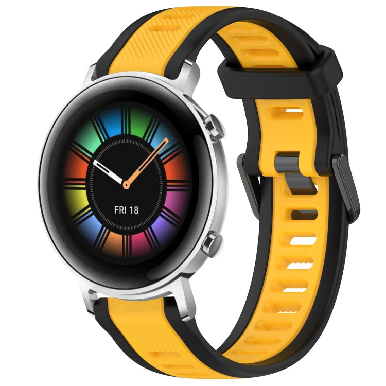 For Huawei Watch GT2 42mm 20mm Two Color Textured Silicone Watch Band(Yellow+Black) - Watch Bands by PMC TechLife | Online Shopping South Africa | PMC TechLife