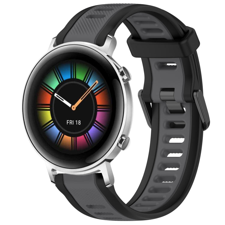 For Huawei Watch GT2 42mm 20mm Two Color Textured Silicone Watch Band(Grey+Black) - Watch Bands by PMC TechLife | Online Shopping South Africa | PMC TechLife