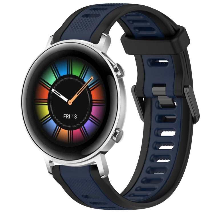 For Huawei Watch GT2 42mm 20mm Two Color Textured Silicone Watch Band(Midnight Blue+Black) - Watch Bands by PMC TechLife | Online Shopping South Africa | PMC TechLife