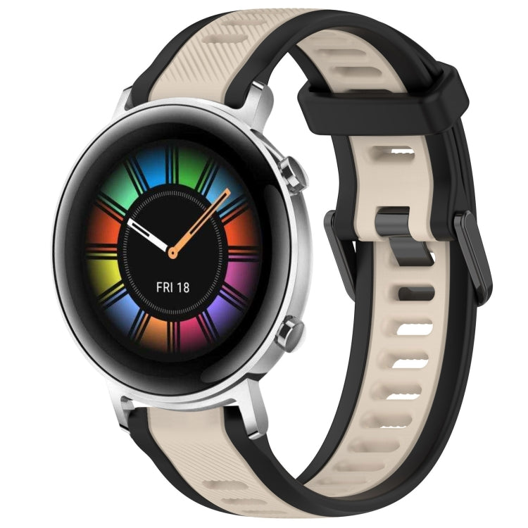 For Huawei Watch GT2 42mm 20mm Two Color Textured Silicone Watch Band(Starlight + Black) - Watch Bands by PMC TechLife | Online Shopping South Africa | PMC TechLife