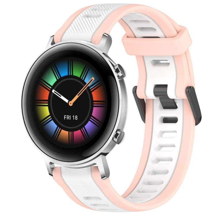 For Huawei Watch GT2 42mm 20mm Two Color Textured Silicone Watch Band(White+Pink) - Watch Bands by PMC TechLife | Online Shopping South Africa | PMC TechLife