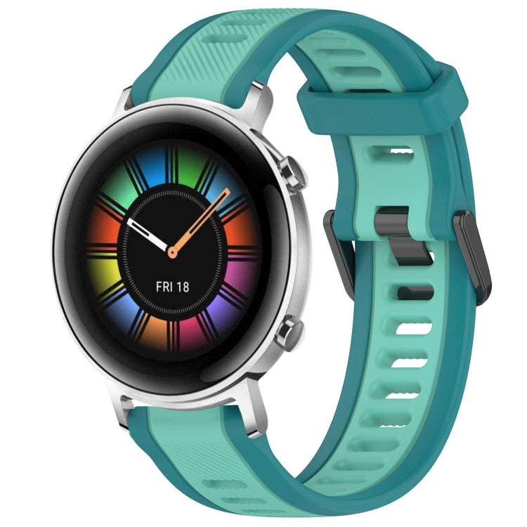 For Huawei Watch GT2 42mm 20mm Two Color Textured Silicone Watch Band(Teal) - Watch Bands by PMC TechLife | Online Shopping South Africa | PMC TechLife