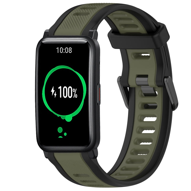 For Honor Watch ES 20mm Two Color Textured Silicone Watch Band(Green+Black) - Watch Bands by PMC TechLife | Online Shopping South Africa | PMC TechLife