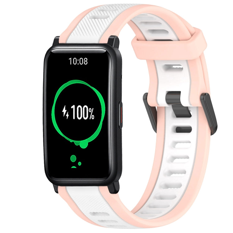 For Honor Watch ES 20mm Two Color Textured Silicone Watch Band(White+Pink) - Watch Bands by PMC TechLife | Online Shopping South Africa | PMC TechLife
