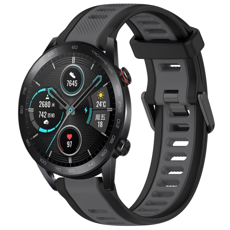 For Honor MagicWatch2 42mm 20mm Two Color Textured Silicone Watch Band(Grey+Black) - Watch Bands by PMC TechLife | Online Shopping South Africa | PMC TechLife