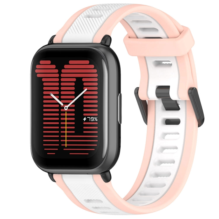 For Amazfit Active 20mm Two-Color Textured Silicone Watch Band(White+Pink) - Watch Bands by PMC TechLife | Online Shopping South Africa | PMC TechLife