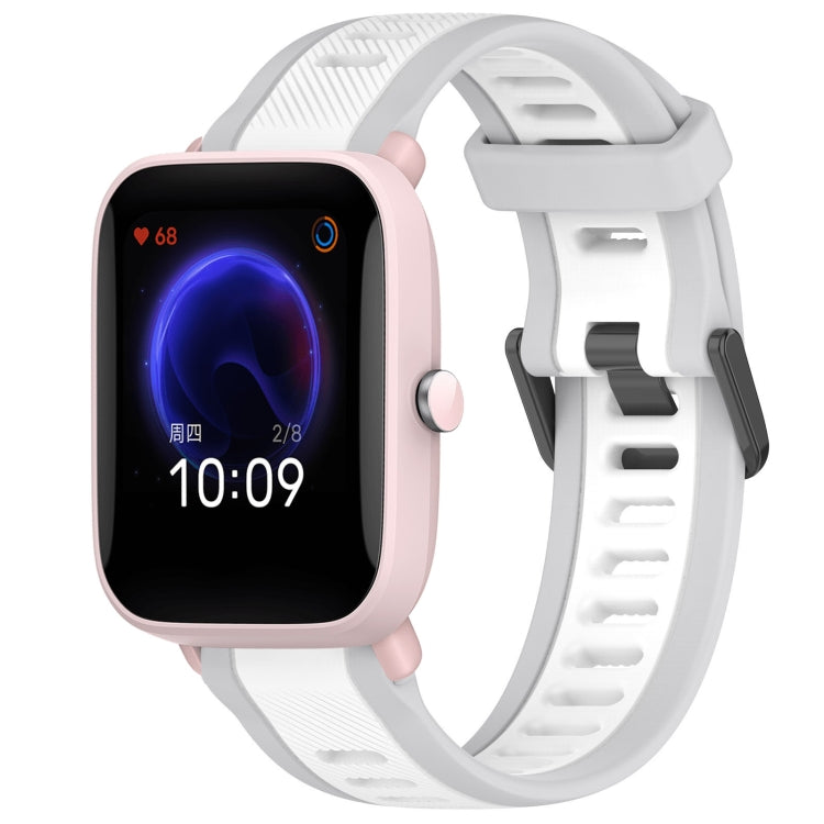 For Amazfit Pop Pro 20mm Two-Color Textured Silicone Watch Band(White+Grey) - Watch Bands by PMC TechLife | Online Shopping South Africa | PMC TechLife