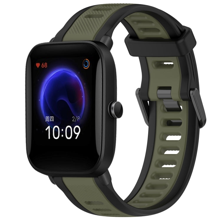 For Amazfit Pop 20mm Two-Color Textured Silicone Watch Band(Green+Black) - Watch Bands by PMC TechLife | Online Shopping South Africa | PMC TechLife