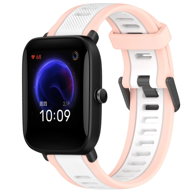 For Amazfit Pop 20mm Two-Color Textured Silicone Watch Band(White+Pink) - Watch Bands by PMC TechLife | Online Shopping South Africa | PMC TechLife
