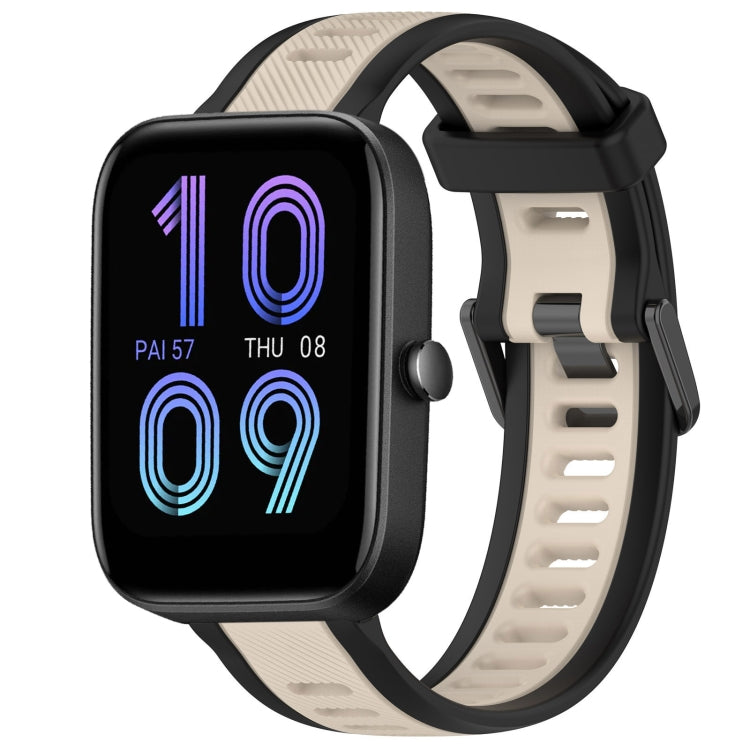 For Amazfit Bip 3 20mm Two-Color Textured Silicone Watch Band(Starlight + Black) - Watch Bands by PMC TechLife | Online Shopping South Africa | PMC TechLife