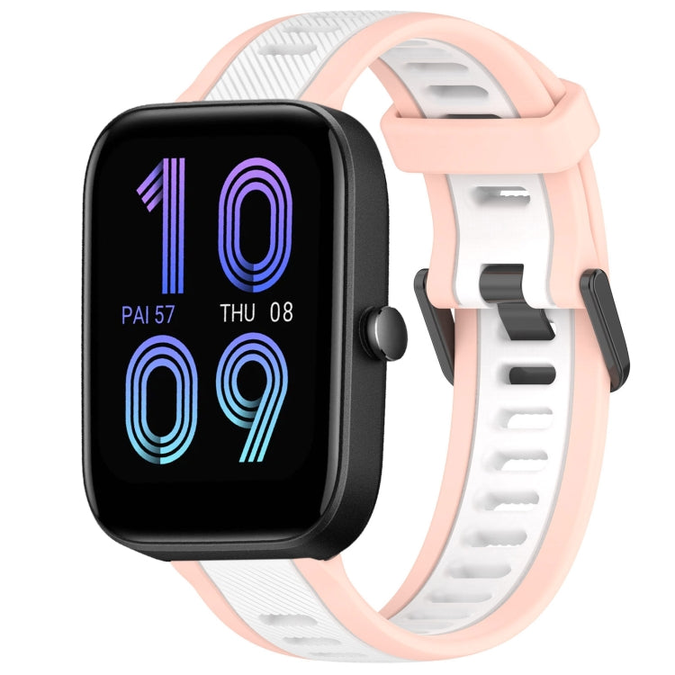 For Amazfit Bip 3 20mm Two-Color Textured Silicone Watch Band(White+Pink) - Watch Bands by PMC TechLife | Online Shopping South Africa | PMC TechLife