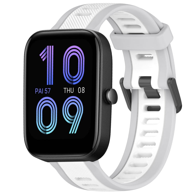 For Amazfit Bip 3 20mm Two-Color Textured Silicone Watch Band(White+Grey) - Watch Bands by PMC TechLife | Online Shopping South Africa | PMC TechLife