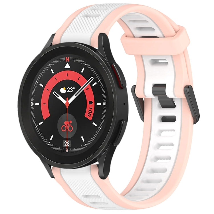 For Samsung Galaxy Watch 5 Pro  45mm 20mm Two Color Textured Silicone Watch Band(White+Pink) - Watch Bands by PMC TechLife | Online Shopping South Africa | PMC TechLife