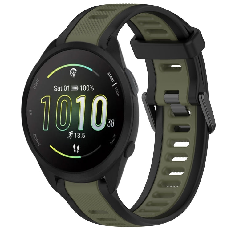 For Garmin Forerunner 165 Music 20mm Two Color Textured Silicone Watch Band(Green+Black) - Watch Bands by PMC TechLife | Online Shopping South Africa | PMC TechLife