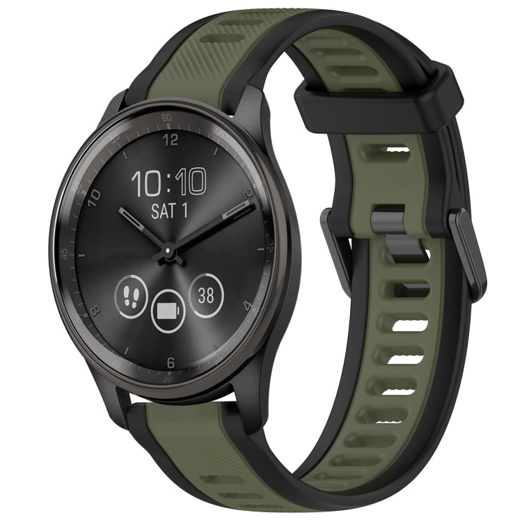 For Garmin VivoMove Trend 20mm Two Color Textured Silicone Watch Band(Green+Black) - Watch Bands by PMC TechLife | Online Shopping South Africa | PMC TechLife