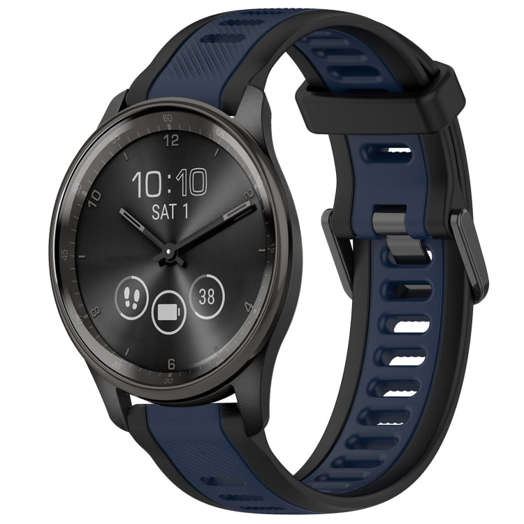 For Garmin VivoMove Trend 20mm Two Color Textured Silicone Watch Band(Midnight Blue+Black) - Watch Bands by PMC TechLife | Online Shopping South Africa | PMC TechLife