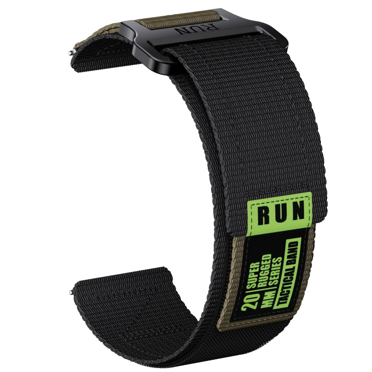 20mm Two Color Nylon Canvas Hook And Loop Fastener Watch Band(Black+Green) - 20mm Bands by PMC TechLife | Online Shopping South Africa | PMC TechLife