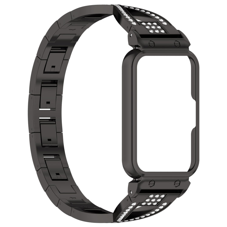 For Samsung Galaxy Fit 3 X Shaped Dual Row Diamond Metal Frame Watch Band(Black) - Watch Bands by PMC TechLife | Online Shopping South Africa | PMC TechLife