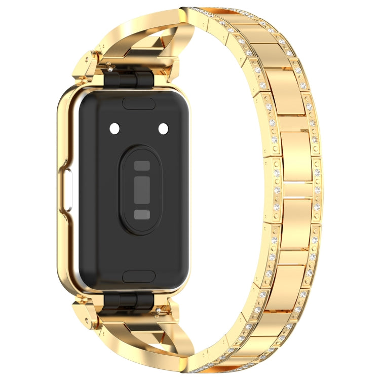For Samsung Galaxy Fit 3 X Shaped Dual Row Diamond Metal Frame Watch Band(Gold) - Watch Bands by PMC TechLife | Online Shopping South Africa | PMC TechLife