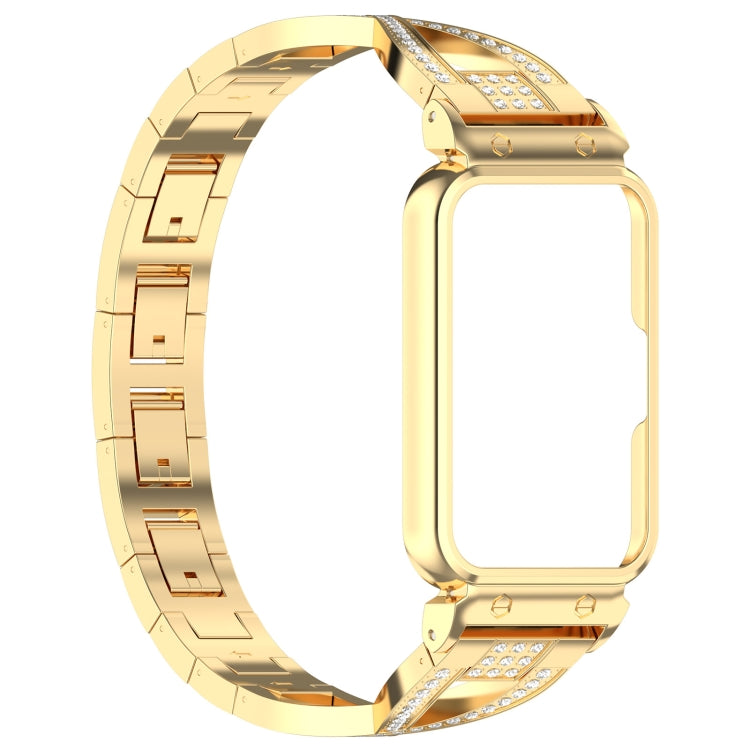For Samsung Galaxy Fit 3 X Shaped Dual Row Diamond Metal Frame Watch Band(Gold) - Watch Bands by PMC TechLife | Online Shopping South Africa | PMC TechLife