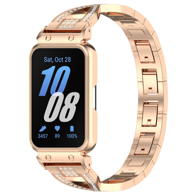 For Samsung Galaxy Fit 3 X Shaped Dual Row Diamond Metal Frame Watch Band(Rose Gold) - Watch Bands by PMC TechLife | Online Shopping South Africa | PMC TechLife | Buy Now Pay Later Mobicred