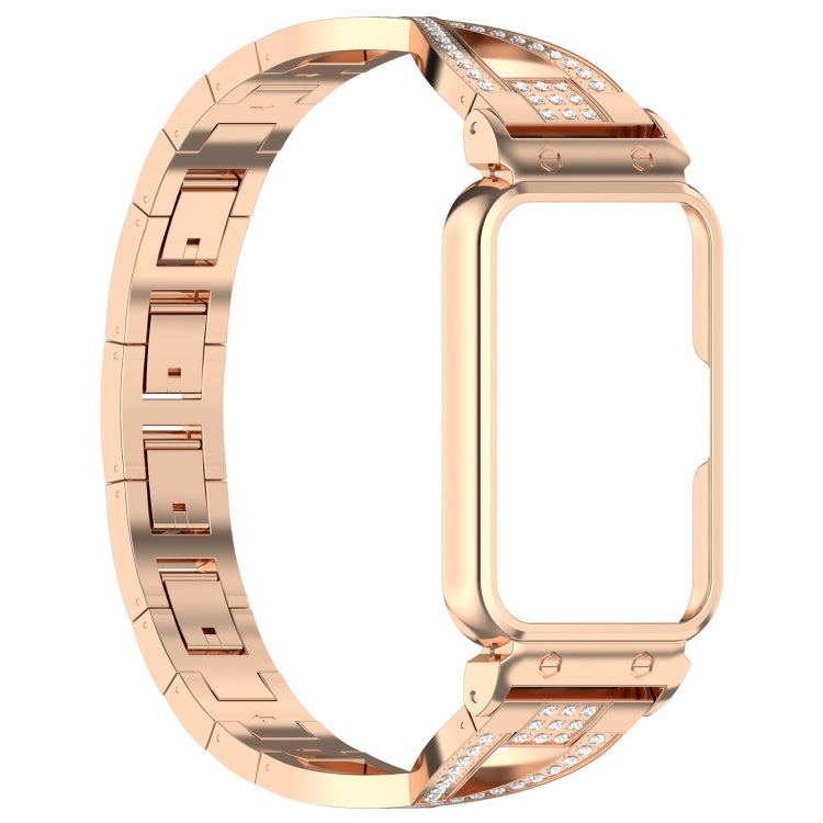 For Samsung Galaxy Fit 3 X Shaped Dual Row Diamond Metal Frame Watch Band(Rose Gold) - Watch Bands by PMC TechLife | Online Shopping South Africa | PMC TechLife | Buy Now Pay Later Mobicred