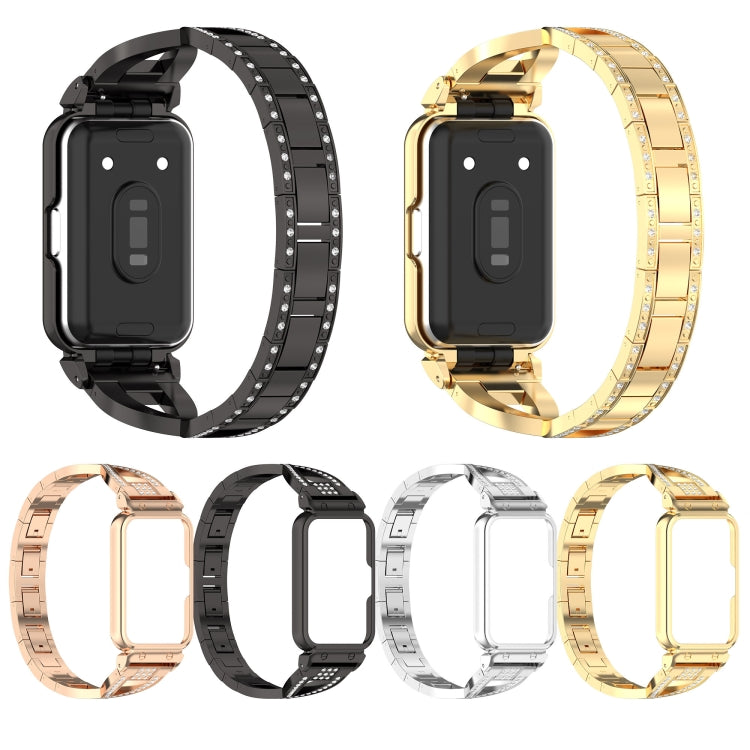 For Samsung Galaxy Fit 3 X Shaped Dual Row Diamond Metal Frame Watch Band(Gold) - Watch Bands by PMC TechLife | Online Shopping South Africa | PMC TechLife