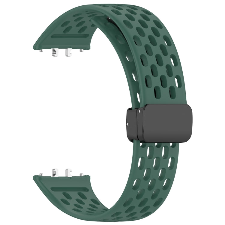For Samsung Galaxy Fit 3 Hole Style Magnetic Folding Buckle Silicone Watch Band(Dark Green) - Watch Bands by PMC TechLife | Online Shopping South Africa | PMC TechLife