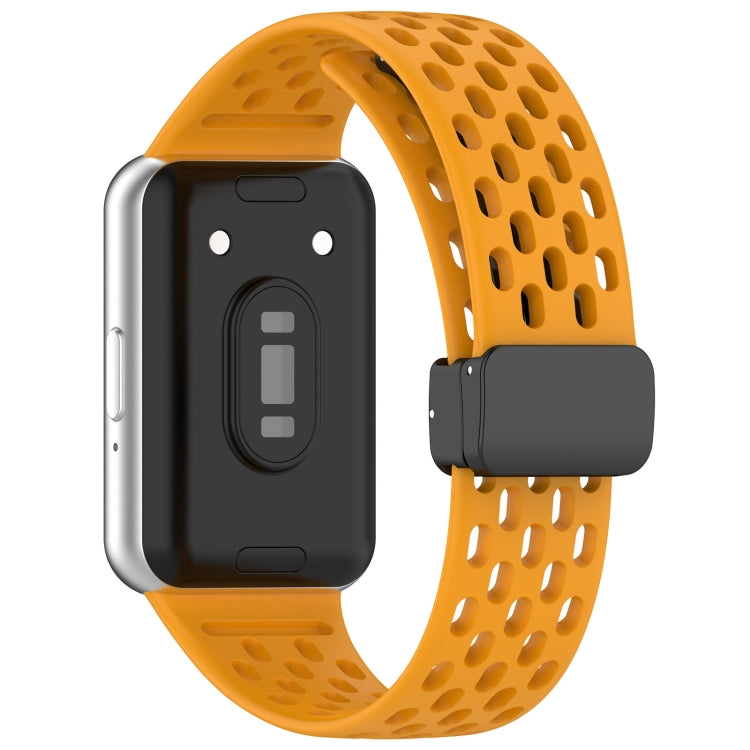 For Samsung Galaxy Fit 3 Hole Style Magnetic Folding Buckle Silicone Watch Band(Yellow) - free shipping - PMC TechLife - Order now!