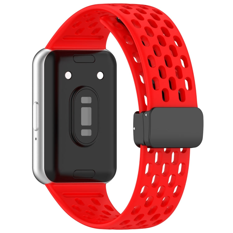 For Samsung Galaxy Fit 3 Hole Style Magnetic Folding Buckle Silicone Watch Band(Red) - Watch Bands by PMC TechLife | Online Shopping South Africa | PMC TechLife