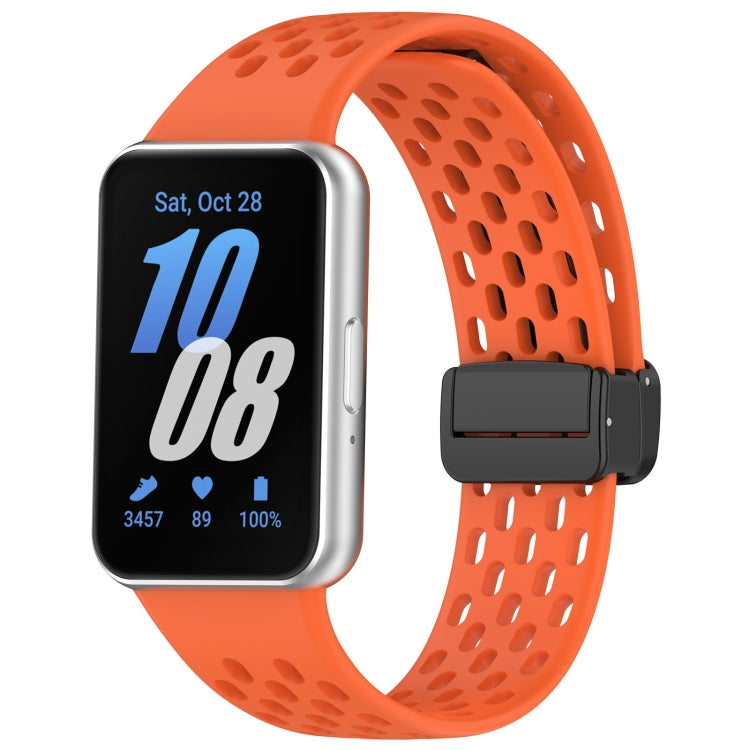 For Samsung Galaxy Fit 3 Hole Style Magnetic Folding Buckle Silicone Watch Band(Orange) - Watch Bands by PMC TechLife | Online Shopping South Africa | PMC TechLife