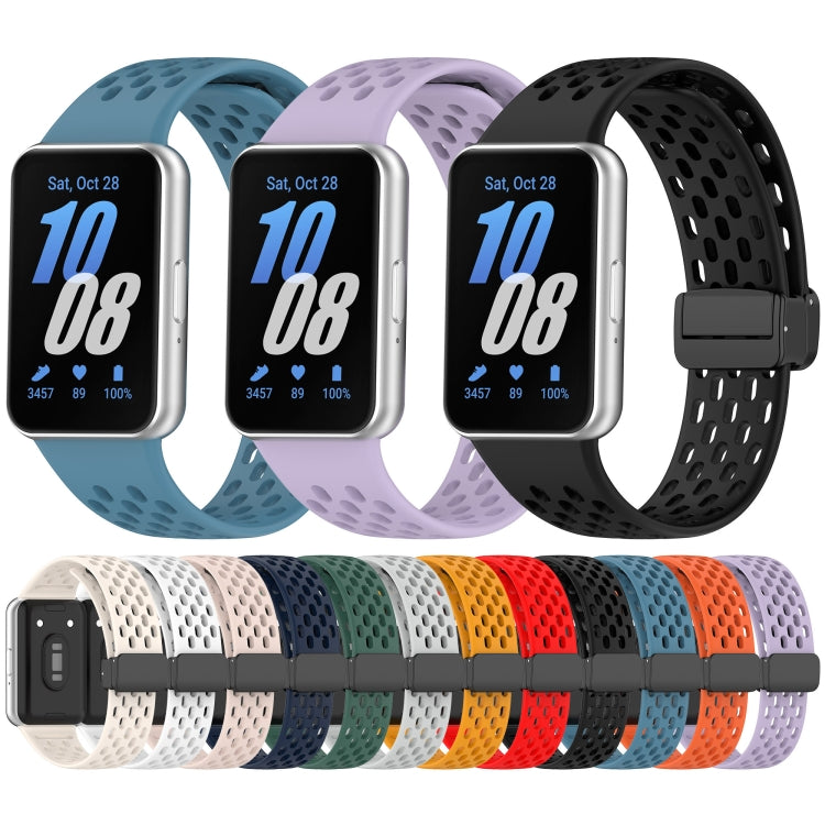 For Samsung Galaxy Fit 3 Hole Style Magnetic Folding Buckle Silicone Watch Band(Dark Green) - Watch Bands by PMC TechLife | Online Shopping South Africa | PMC TechLife