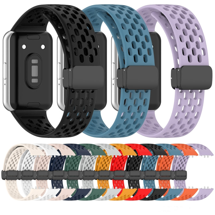 For Samsung Galaxy Fit 3 Hole Style Magnetic Folding Buckle Silicone Watch Band(Blue) - Watch Bands by PMC TechLife | Online Shopping South Africa | PMC TechLife